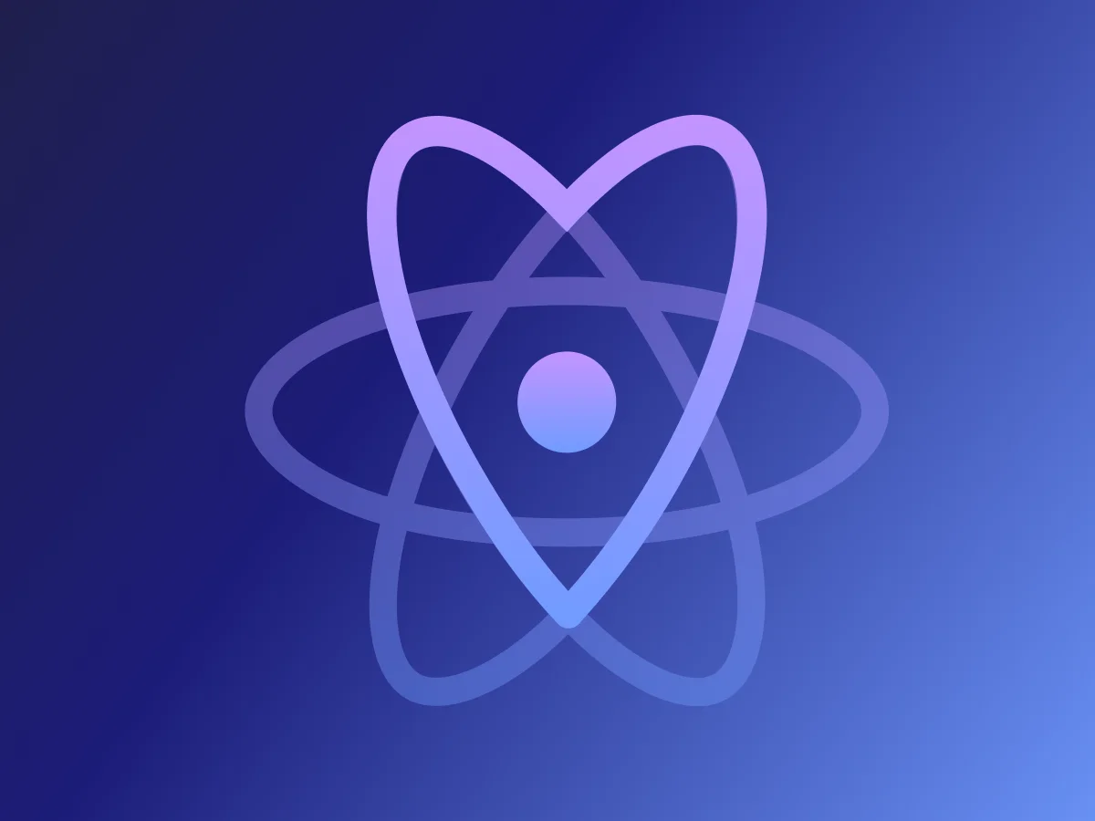 Logo stilizzato di un atomo con orbite e nucleo centrale, sfondo gradiente blu-viola